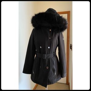 Calvin Klein Faux Fur Trim hooded Raincoat